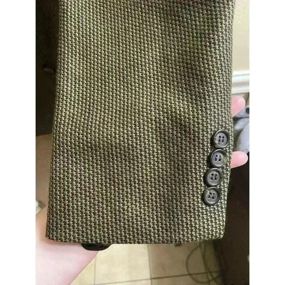Vintage Neiman Marcus Men's Wool Blazer Jacket Brown Houndstooth Double Button - Picture 5 of 11